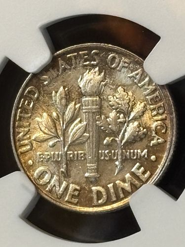 1962  ROOSEVELT 90% SILVER DIME  -  NGC MS 65 FT -  FULL TORCH REVERSE  ---   TONED