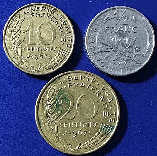 France - 1967 - 1/2 Franc, 20 and 10 Centimes [#2]