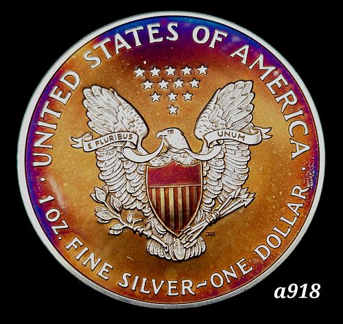 2007 Artistic Rainbow Toned Silver American Eagle 1 troy ounce silver #a918