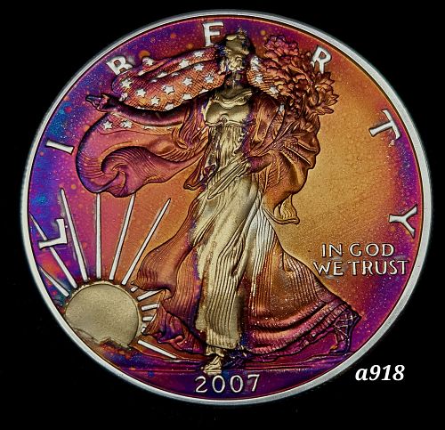 2007 Artistic Rainbow Toned Silver American Eagle 1 troy ounce silver #a918