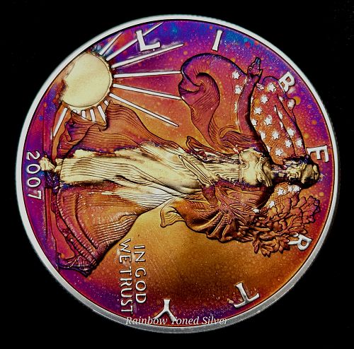 2007 Artistic Rainbow Toned Silver American Eagle 1 troy ounce silver #a918