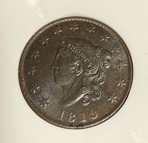 1819 Large Cent, MS62BN, NGC. (15776)