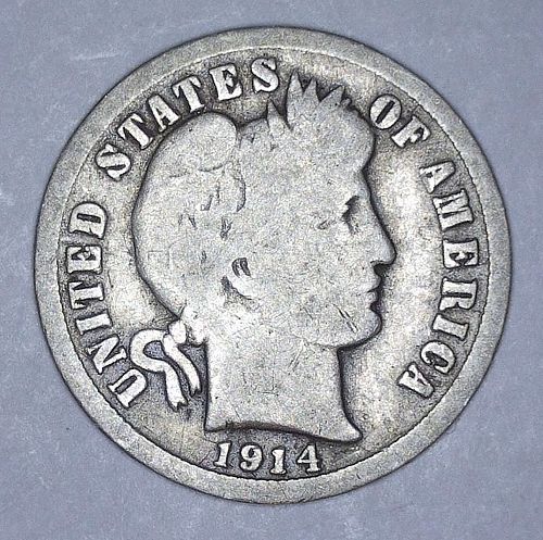 1914 P,D,S Barber Dime 3 Coin Set - 90% Silver
