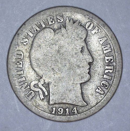 1914 P,D,S Barber Dime 3 Coin Set - 90% Silver