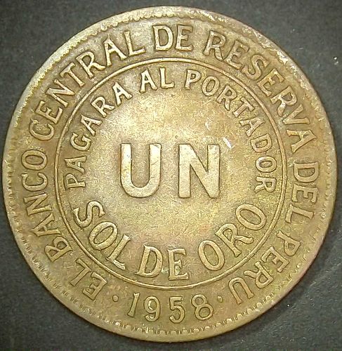 1958 Peru Un SOL DE ORO KM# 222 33mm