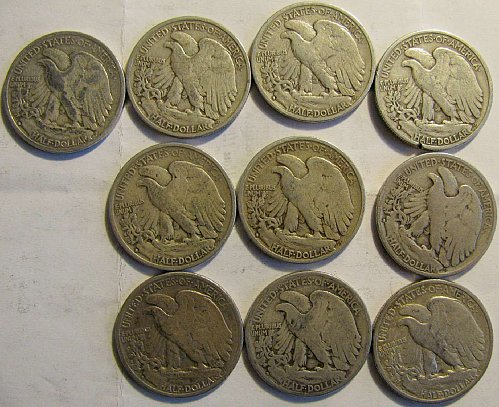 Walking Lib. half Dollars SILVER  7 x 35 S,1 x 35 D, 2 X 37 D Total 10 +4 FREE!!