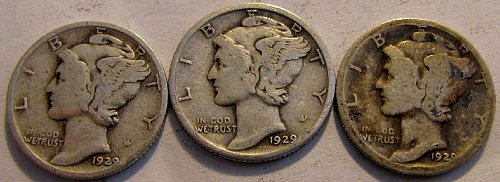 1929 P ,D, & S Mercury Dimes SILVER
