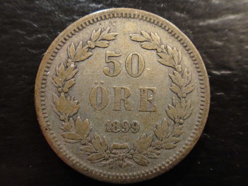 SWEDEN 50 Ores 1899-EB Very Fine-20 60% SILVER 0.0964 ASW KM#740