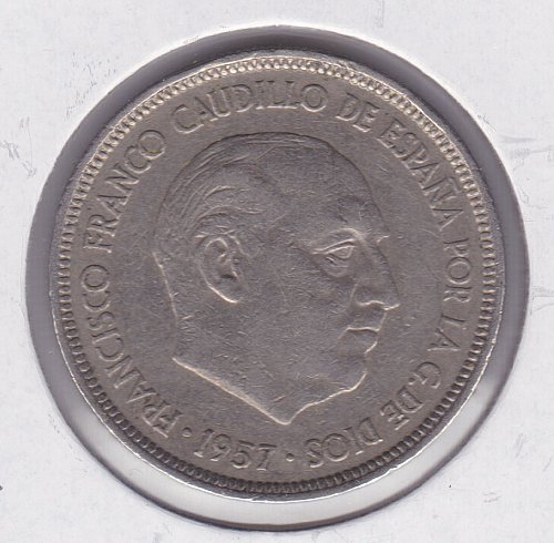 1957 Spain 5 Ptas Coin - 75 in Star