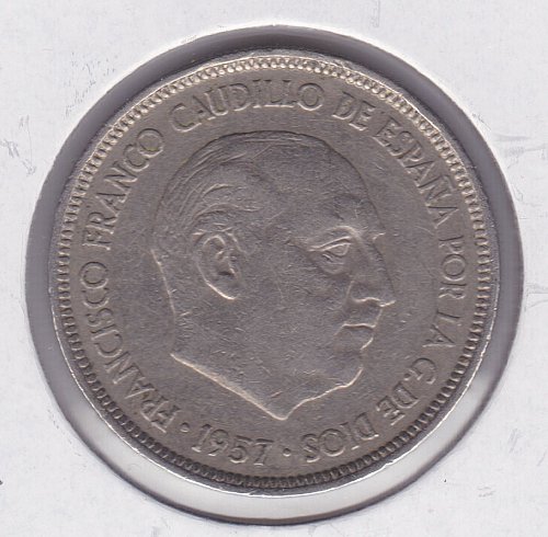 1957 Spain 5 Ptas Coin - 75 in Star