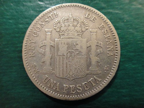 SPAIN 1 Peseta 1905 SM-V (KEY DATE) Fine-12 83.5% SILVER 0.1342 ASW KM#721