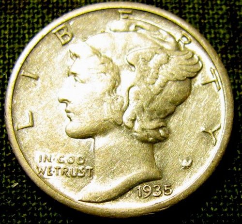 1935 S Mercury Dime  choice near FULL Bands +1  FREE MERC! & FREE S/H///   A-37