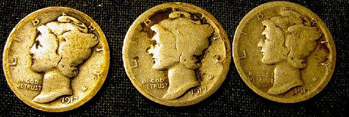 1917 P, D, & S Mercury Dimes     A-42