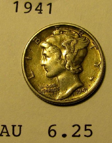 1941 choice Mercury Dime  AU   plus     A-21