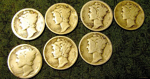 1917, 17 S, 2 X 23 P's, 24 P, 2 X29 P's Merc Dimes-+ 2 FREE DIMEs A-50