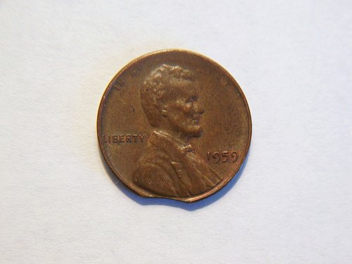 1959-P Lincoln Memorial Cent, *Double Error* Weak Strike and Clip Error Coin