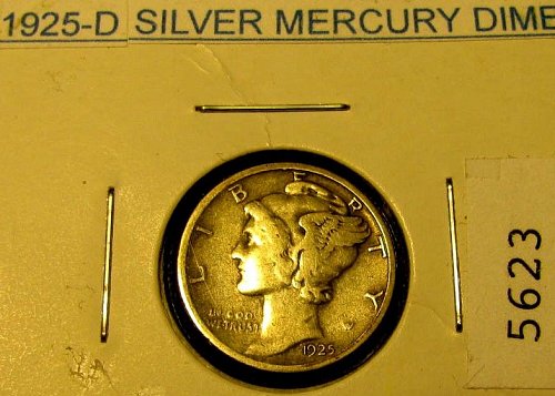 Mercury Dime 1925 D #5623** Best Price!!PLUS 2 -1920's & 3 -1930's FREE Dimes!!!