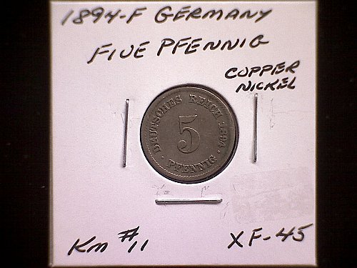 1894-F  GERMANY FIVE PFENNIG