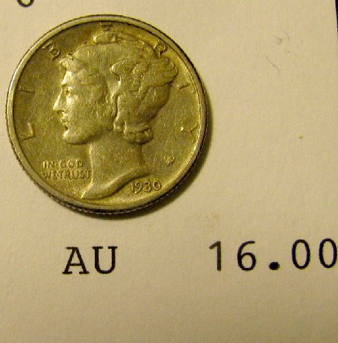 1930 sharp AU mercury Dime  ++-British WW 1 coins FOR SALE