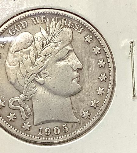 1905-S Barber Half Dollar Semi Key - VF+/XF Detail Obv Right Field Scratches