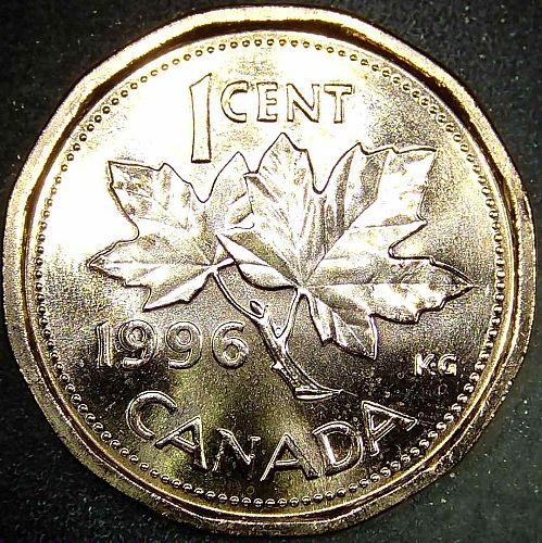 1996 Canada 1c One Penny KM181 12-Sided Maple Leaves Coin Proof-Like Red