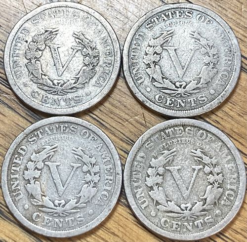4 different dated &ldquo;V&rdquo; nickels in GOOD condition
