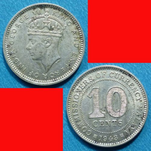 Malaya 10 Cents 1943 KM# 4a Silver