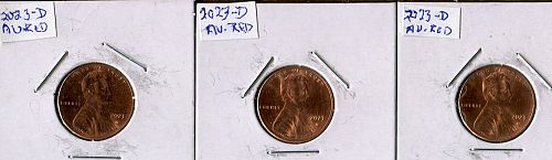 3 - 2023 - D  LINCOLN  CENTS     A U  -  RED / BROWN