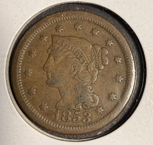 1853 Braided Hair Large Cent, Circulated. (16124)