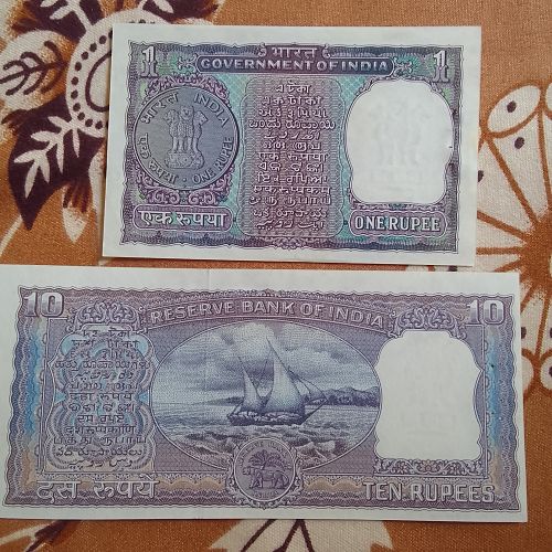 INDIA  GANDHI 1 Rs. And 10 Rs. Error..Cutting .(.2  DIFF. ) UNC