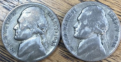 San Francisco 1943S & 1945S Jefferson nickel VERY GOOD condition 2 coin lot