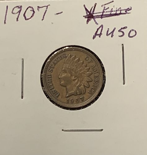 1907 INDIAN HEAD AU50 COND BIN 18.00