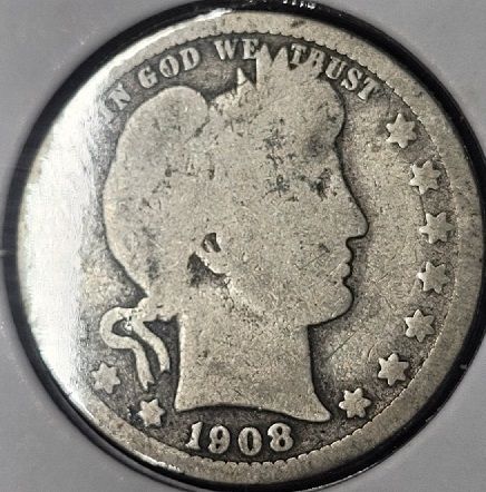 1908-D Barber Silver Quarter G04 #0497