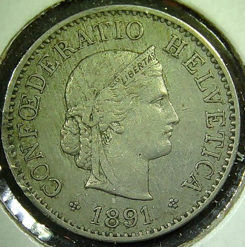 1891 B Switzerland 5 Rappen Coin 17mm