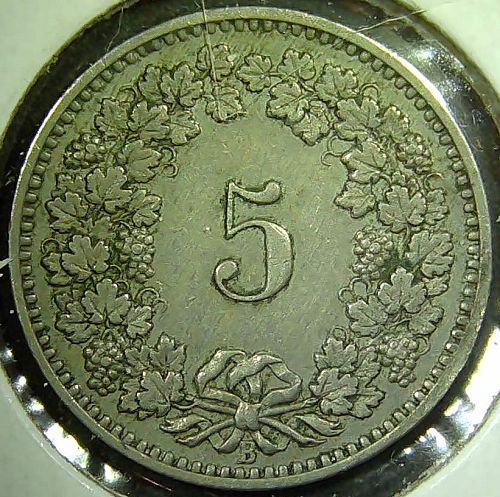 1891 B Switzerland 5 Rappen Coin 17mm