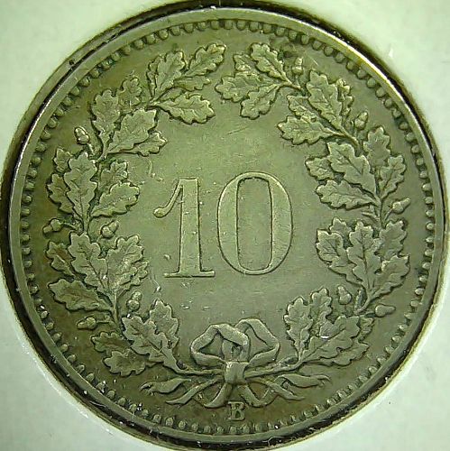 1882 B Switzerland 10 Rappen Coin 19mm