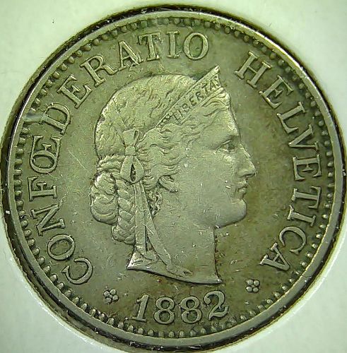 1882 B Switzerland 10 Rappen Coin 19mm
