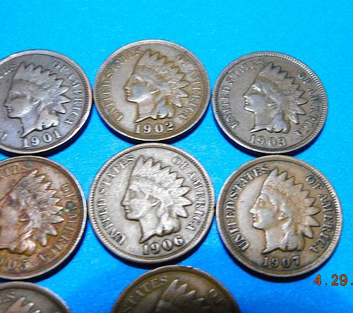 Lot of (10) Different Indian Head Cents, 1900's