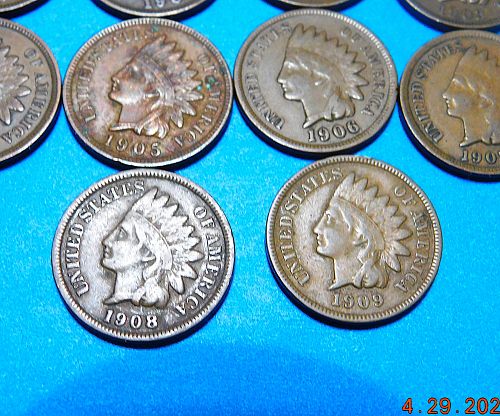Lot of (10) Different Indian Head Cents, 1900's
