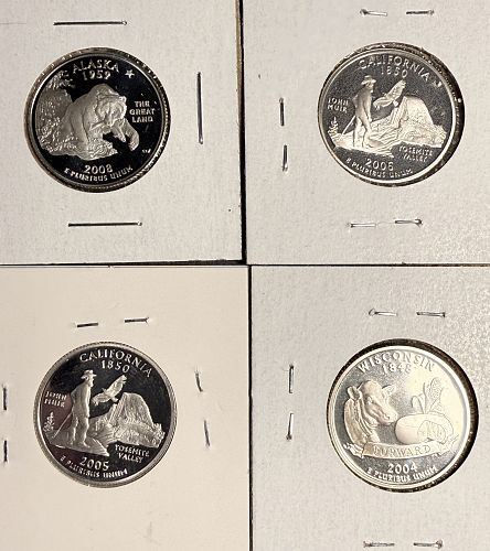 Proof Silver Statehood Quarter Lot, 4Pcs, $1.00 Face Value (18523)