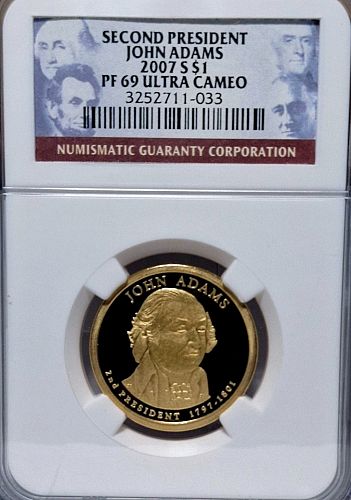2007 John Adams Presidential Dollar Coin Graded PF 69 Ultra Cameo