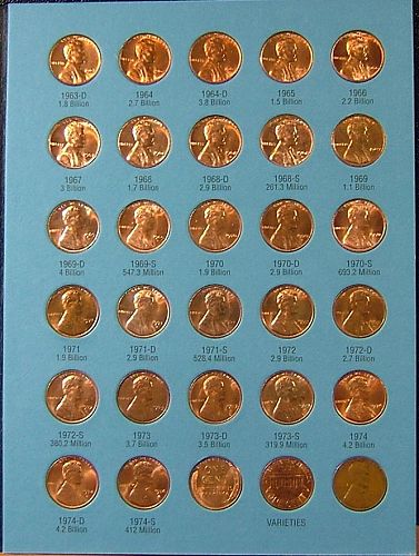 1941-1974S Lincoln Cents Collection in Whitman Folder #9030 + 3 Varieties = 90 Coins