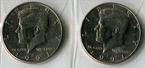1 Set - 1991 - P & D  KENNEDY  HALF DOLLARS  -   FINE or BETTER