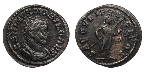 Carinus, as Caesar 282-283 A.D. AE 23mm 3.60gm Antoninianus, Lugdunum Mint, Glossy dark patina. VF