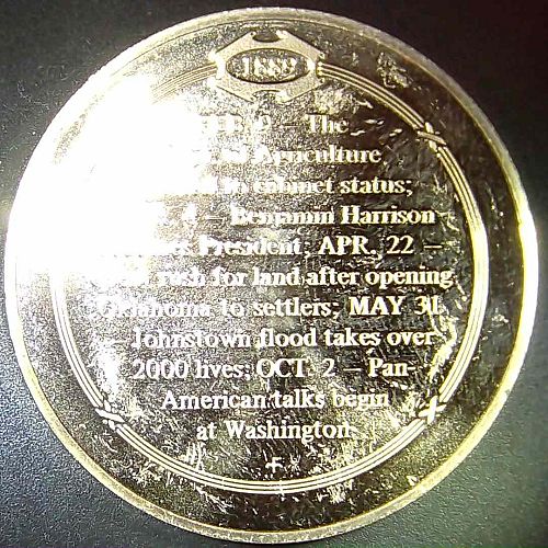 1889 Franklin Mint History of US Medal Oklahoma Land Rush Johnstown Flood 45mm