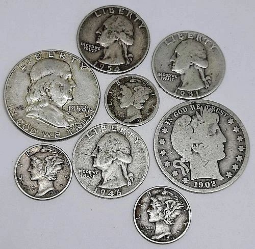 Lot Of 90% SILVER coins Barber, Franklin Halves Mercury Dimes, Quarters
