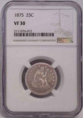 1875 Seated Liberty 25c NGC VF30