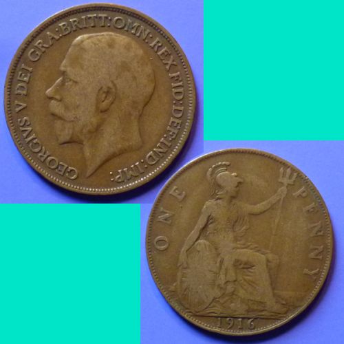 UK Great Britain 1 Penny dated 1916 KGV KM# 810