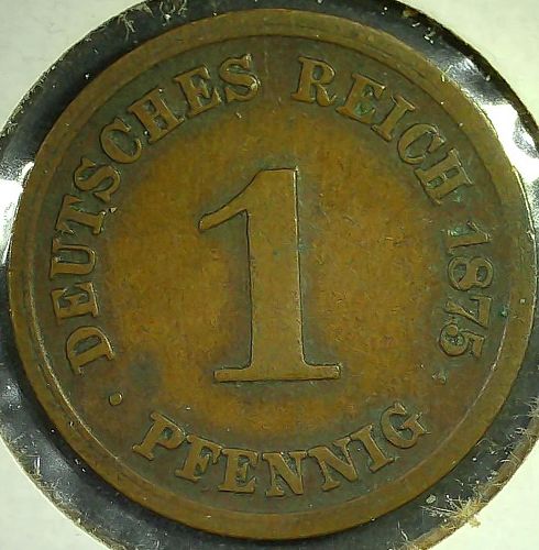 1875-G Germany 1 Pfennig German Empire Karlsruhe Mint KM#1 Imperial Eagle Scarce