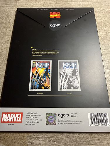 Marvel Comics Wolverine #145 Agoro 1oz Silver Foil Giant 25th Anniversary #0922/1000